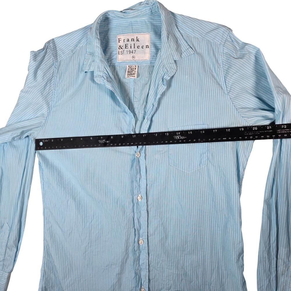 Frank & Eileen Barry Shirt Womens XL Blue White Pinstripe woven in Italy Luxury - Picture 7 of 10